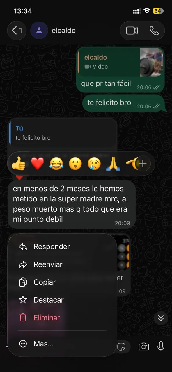 Captura de WhatsApp con el testimonio real de un atleta de Overlimit